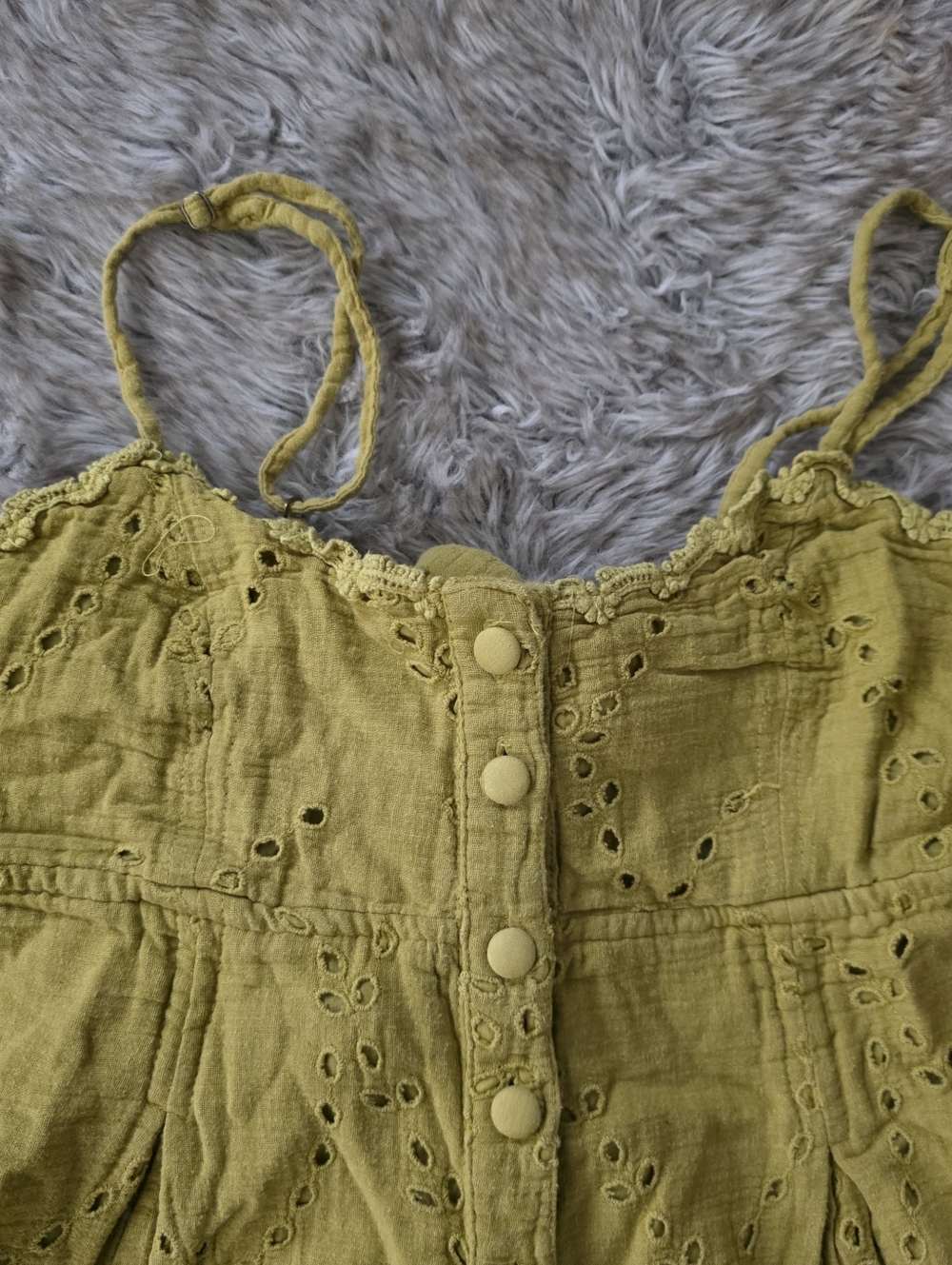 Free People Getaway Sleeveless‎ Maxi Dress Green Eyelet Open Back Button Front - Picture 6 of 13